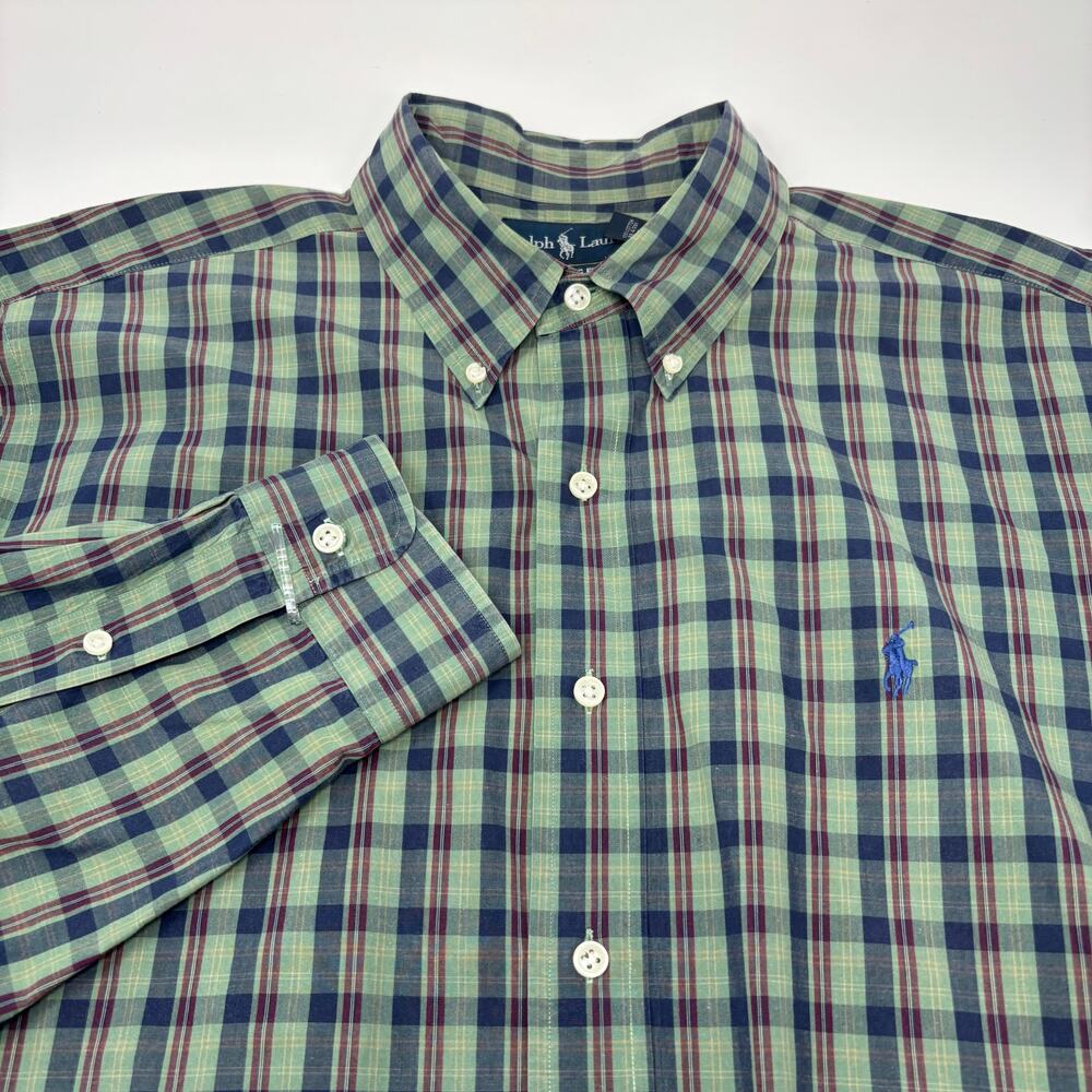 Ralph‎ Lauren 2XL Green Blue Check Long Sleeve Button Down Classic Fit Shirt